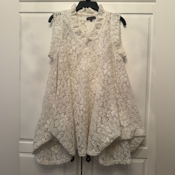 Gracia Italy Ruffle Neck Trapeze Top White sz S - Picture 2 of 7